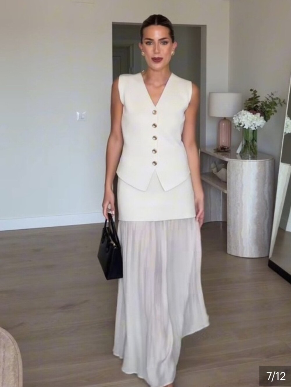 Zara Cream Layered Pleated Maxi Skirt